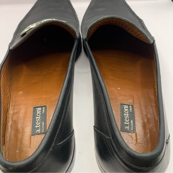 A. Testoni Basic Mens Black Pebbled Buckle Leather Loafer Shoes Size 10.5 - Picture 4 of 12
